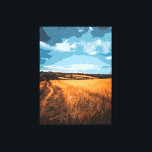 Serene Golden Field Country Road Stylized Canvas Print<br><div class="desc">Bring the calming beauty of the countryside into your home with this stunning canvas print. It features a stylized, posterized landscape of a winding dirt path through a vibrant golden wheat field under a dynamic blue sky. This retro-inspired nature art perfectly complements rustic, farmhouse, or modern living spaces seeking a...</div>