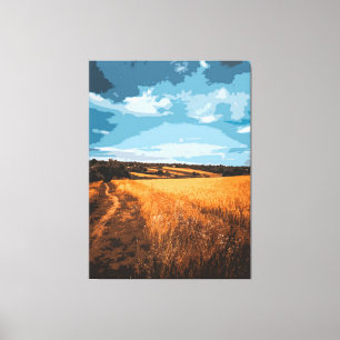 Serene Golden Field Country Road Stylized Canvas Print