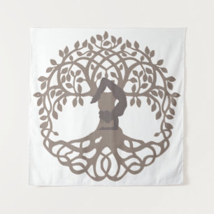 Serene Gray and white Yoga Pose by Tree of Life Tapestry