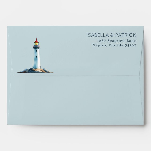 Serene Gray Digital Lighthouse Illustration Envelope (Back (Top Flap))