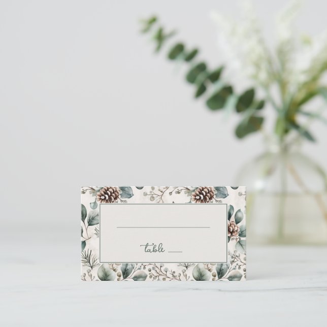 Serene Green Botanical Place Card (Standing Front)