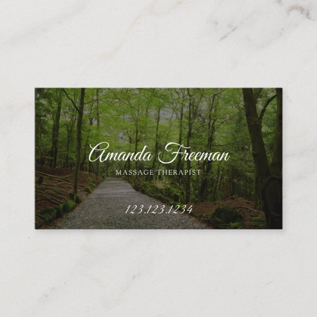 Serene Green Forst Pathway Massage Therapy Business Card (Front)