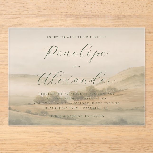 Serene Green Landscape Wedding Invitation (Front)