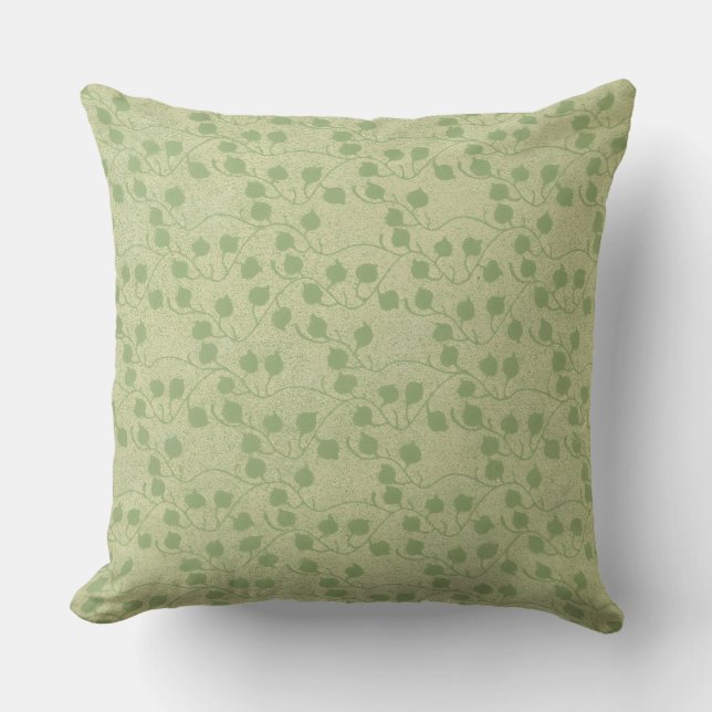Serene Green Leaf Design Throw Pillow (Front)