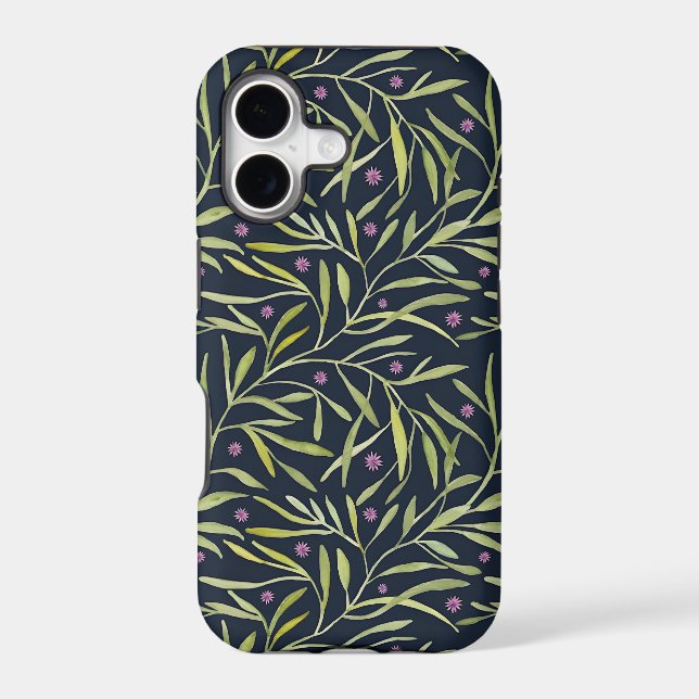 Serene Green Leafy Vines with Pink Flowers (Back)