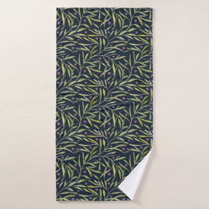 Serene Green Leafy Vines with Pink Flowers Bath Towel Set