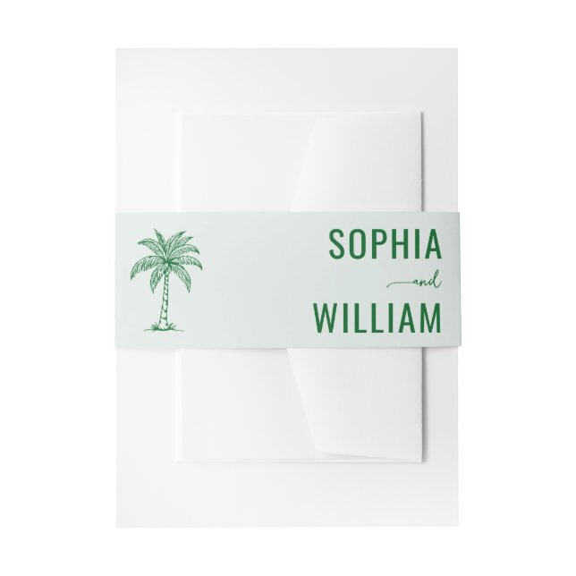 Serene Green Palm Tree Invitation Belly Band (Front Example)