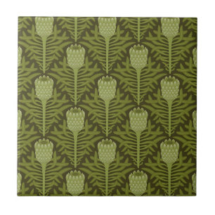 Serene Green Plant Motif for Modern Decor Tile