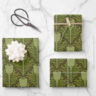 Serene Green Plant Motif for Modern Decor Wrapping Paper Sheet