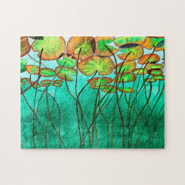 serene green pond with lilypads jigsaw puzzle (Horizontal)