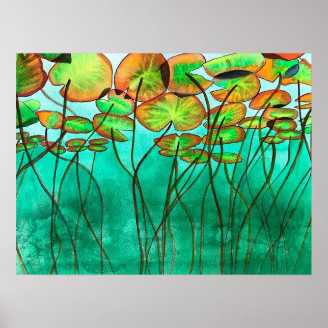 serene green pond with lilypads poster (Front)