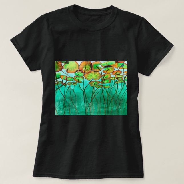 serene green pond with lilypads T-Shirt (Design Front)