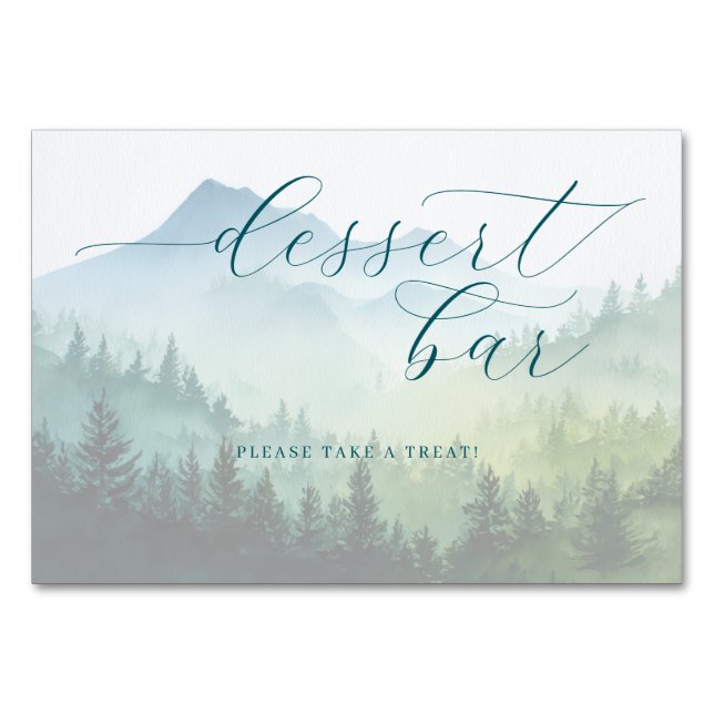 Serene Green Watercolor Mountain Landscape Table Number (Front)