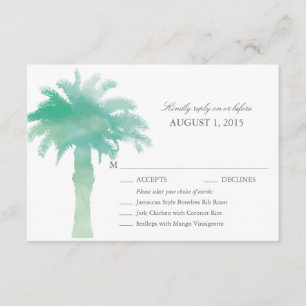 Serene Green Watercolor Palm Tree Wedding RSVP Card