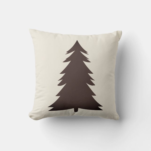 Serene Grey and Cream Winter Tree Throw Pillow (Front)