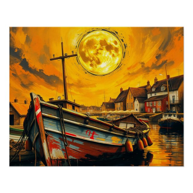 serene harbor at sunset poster (Front)