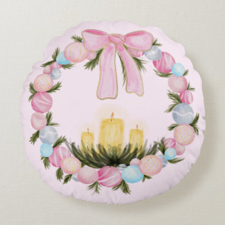 Serene Holiday Wreath Round Pillow
