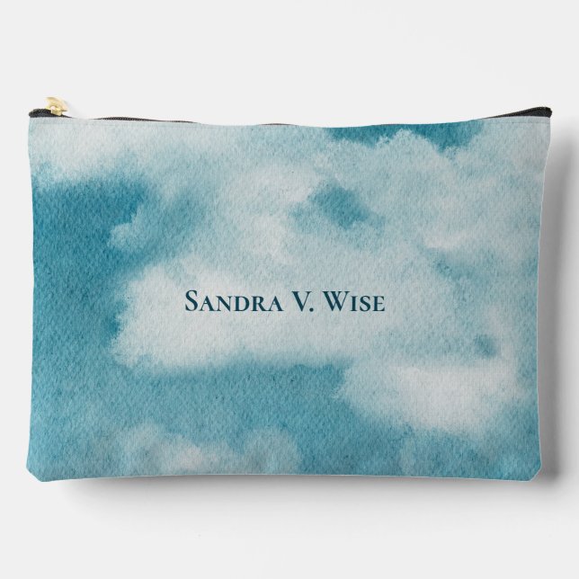 Serene Horizon Dreams Watercolor Blue & White Accessory Pouch (Front)