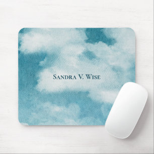 Serene Horizon Dreams Watercolor Blue & White Mouse Pad