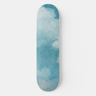 Serene Horizon Dreams Watercolor Blue & White Skateboard