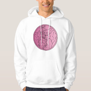 Serene Horizon - Pink Continuous Line Portrait Hoodie