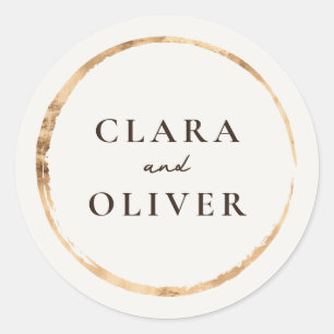 Serene Ivory Gold Brushed Wedding Envelope  Classic Round Sticker