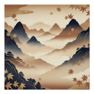 Serene Japanese Autumn Mountain Landscape  Poster