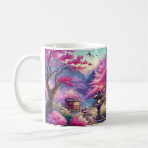 Serene Japanese Garden at Twilight Painting Coffee Mug