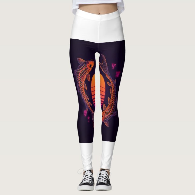 Serene Koi Fish Cherry Blossom Leggings 🌸🐠 (Front)