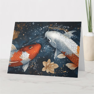 Serene Koi Fish with Lotus Flowers  Card