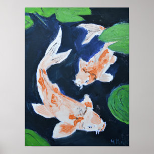 Serene Koi Pair Water Garden Poster