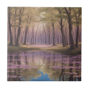Serene Lake And Wildflowers In Soft Watercolors Tile