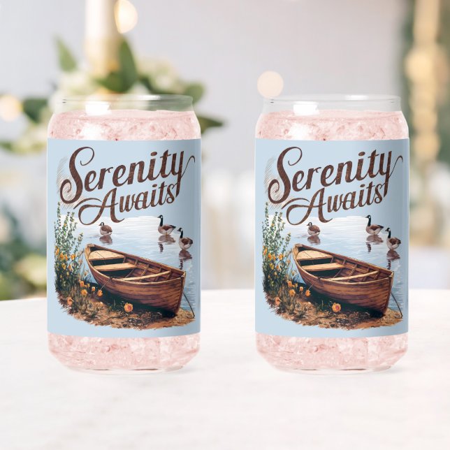 Serene Lake Boat with Geese and Wildflowers Can Glass (Insitu (Wedding))