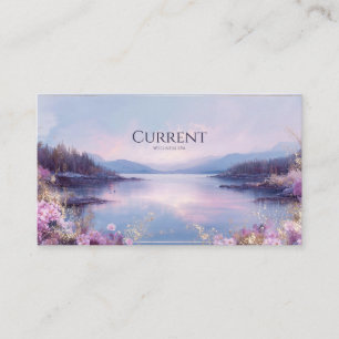 Serene Lake Landscape Floral Gold Glitter Business Card