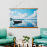 Serene Lake Landscape with Wooden Rowboat