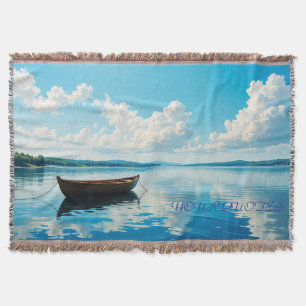 Serene Lake Landscape with Wooden Rowboat Throw Blanket