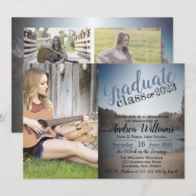 Serene Lake Photo Graduation Announcement Party (Front/Back)