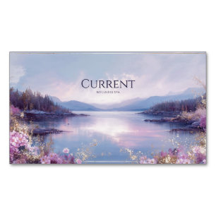 Serene Lake Pink Floral Gold Sparkle Magnetic Business Card