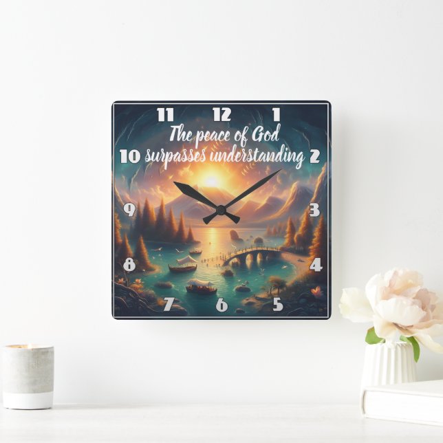 Serene Lake Reflections Square Wall Clock (Home)