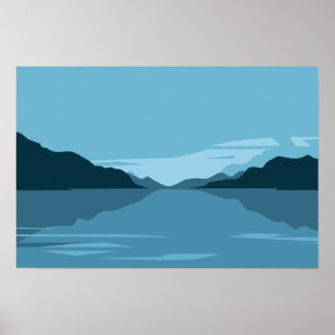 Serene Lake with Mountains Landscape - Minimalist Poster