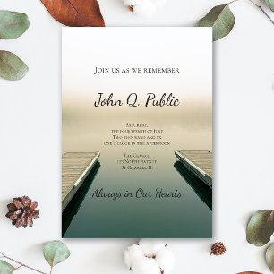 Serene Lakefront Docks Celebration of Life Invitation