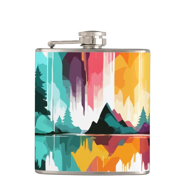 Serene Landscape Calm Tranquil Nature Mountains Hip Flask (Front)