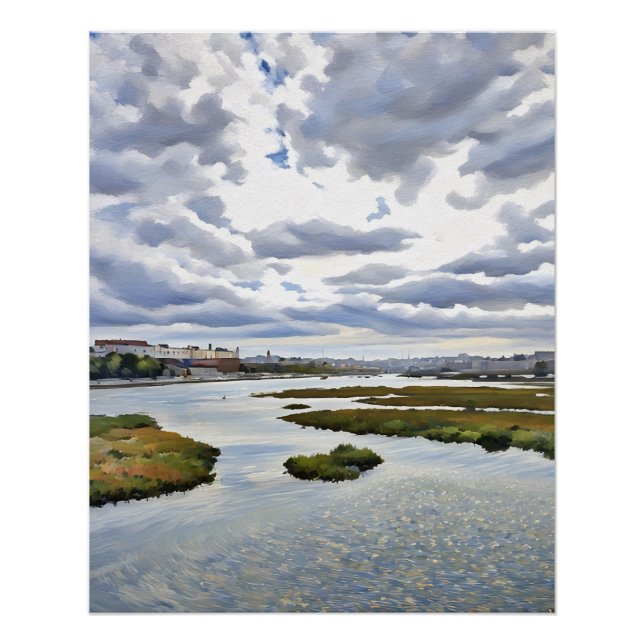 Serene Landscape Painting with Dramatic Sky  Poster (Front)