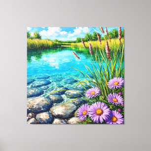 Serene Landscape with Clear Lake Canvas Print