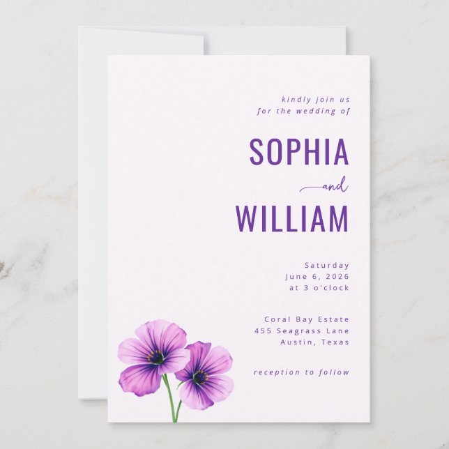 Serene Lavender Floral Wedding Invitation (Front)