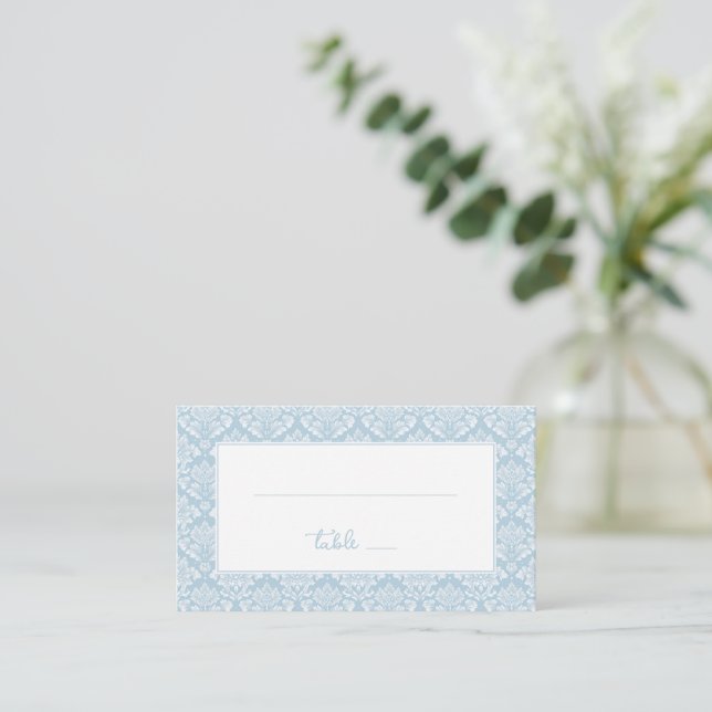 Serene Light Blue Damask Place Card (Standing Front)
