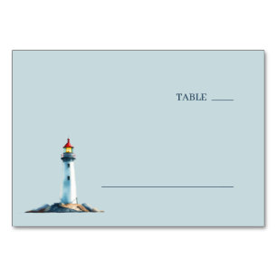 Serene Light Blue Watercolor Lighthouse Table Number