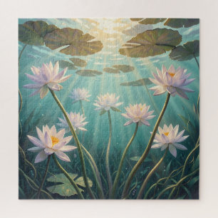 Serene Lotus Flowers Underwater Sunlight Water Jigsaw Puzzle