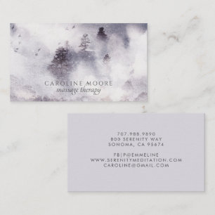 Serene Massage Therapy Mist Trees Watercolor Business Card