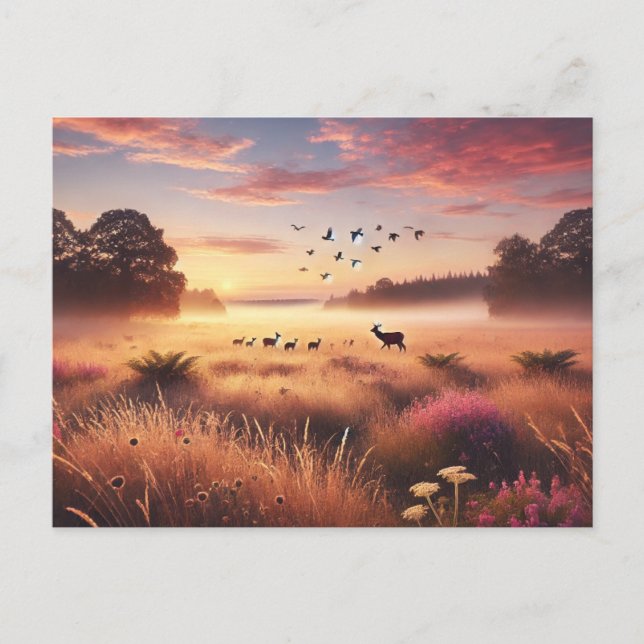 Serene Meadow at Dawn Postcard (Front)